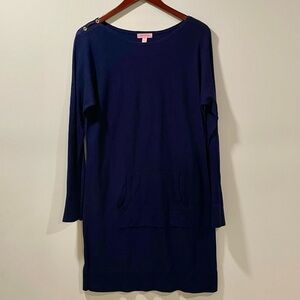 Lilly Pulitzer Jupiter Sweater Dress Medium True Navy Blue Cotton Modal Wool